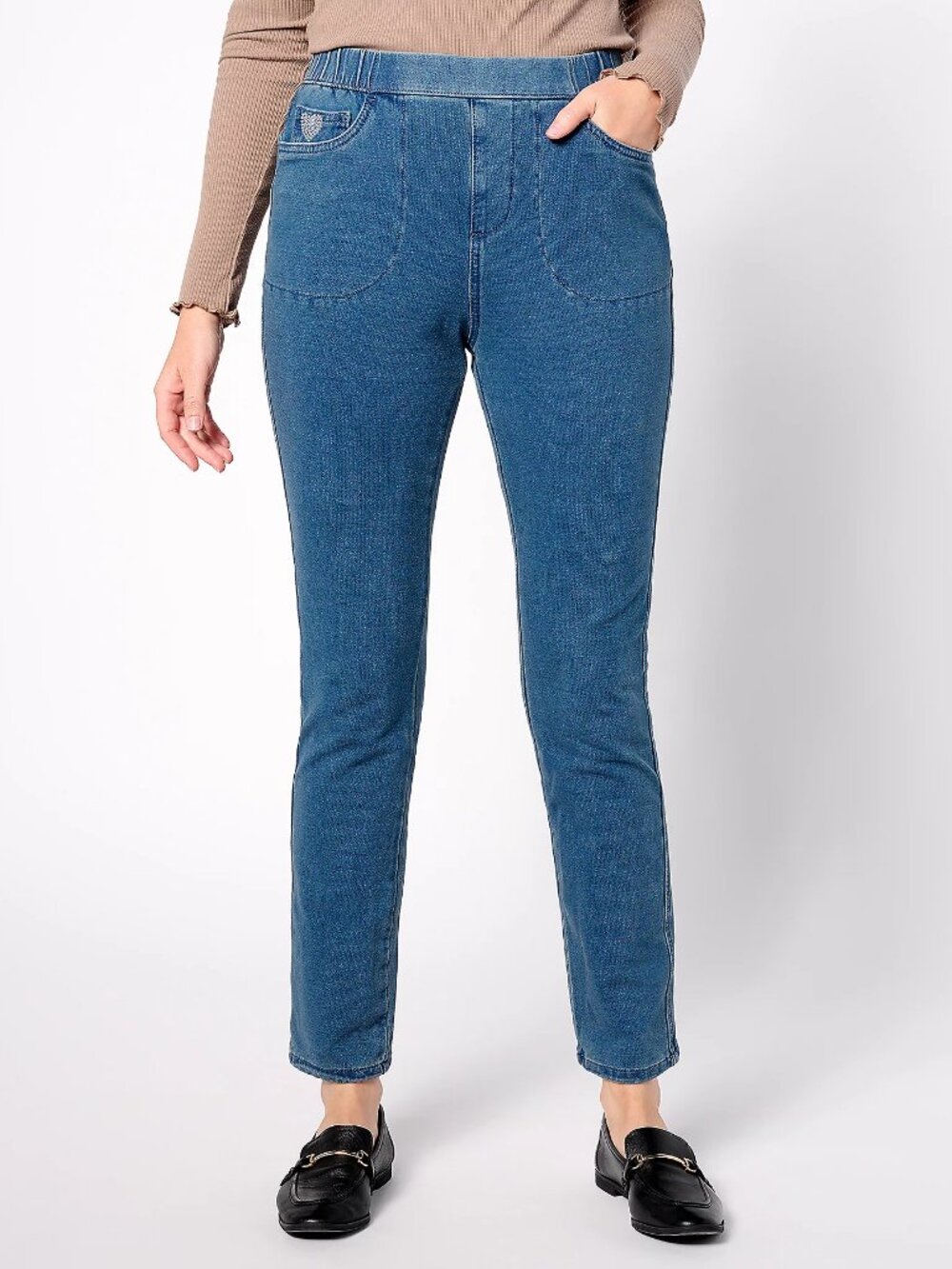 Quacker Factory REG DreamJeannes Pull-On Slim Leg Jeans, Vintage Sz XL a629793